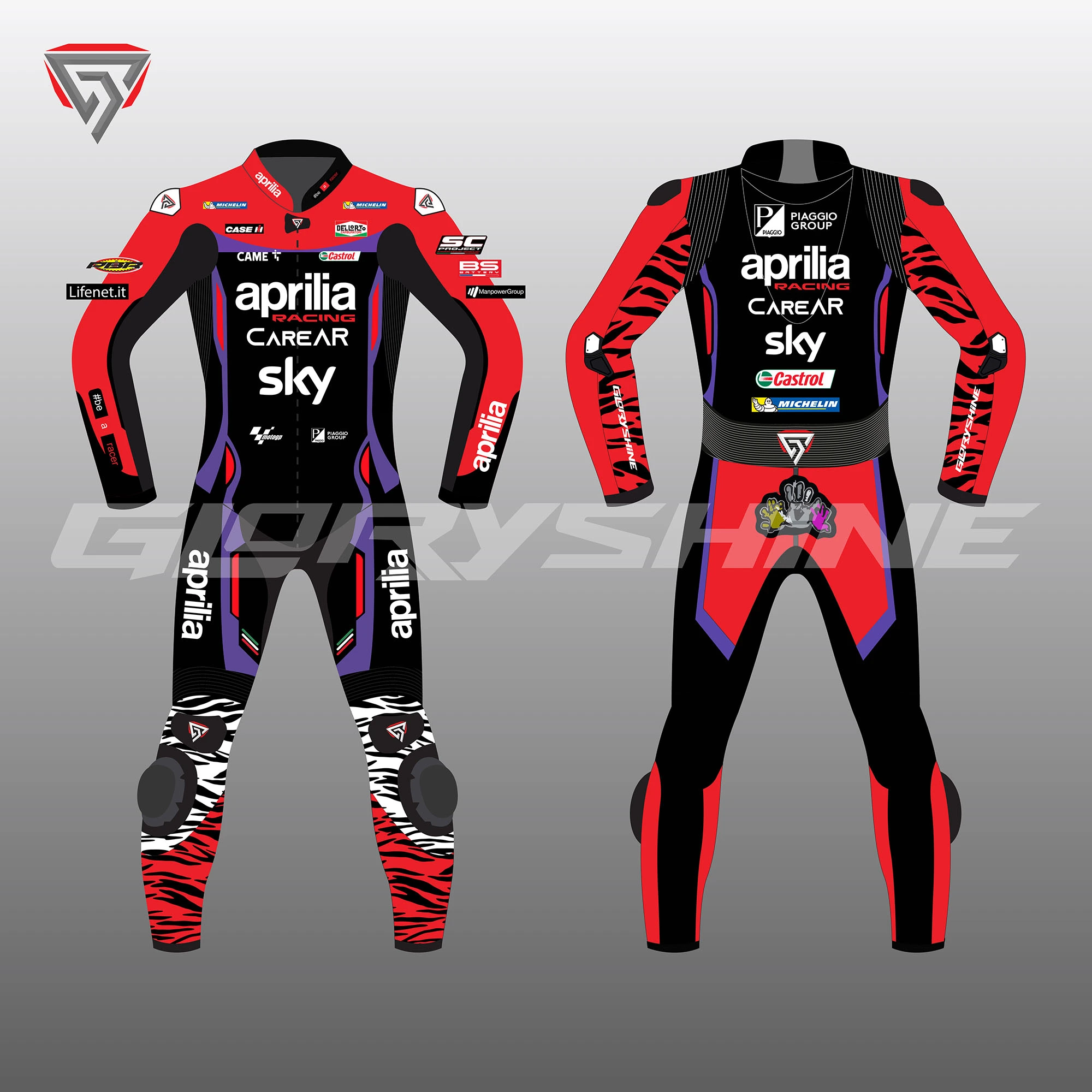 Aleix Espargaro Motorcycle Suit Aprilia Racing Suit MotoGP 2023 Front & Back 2D