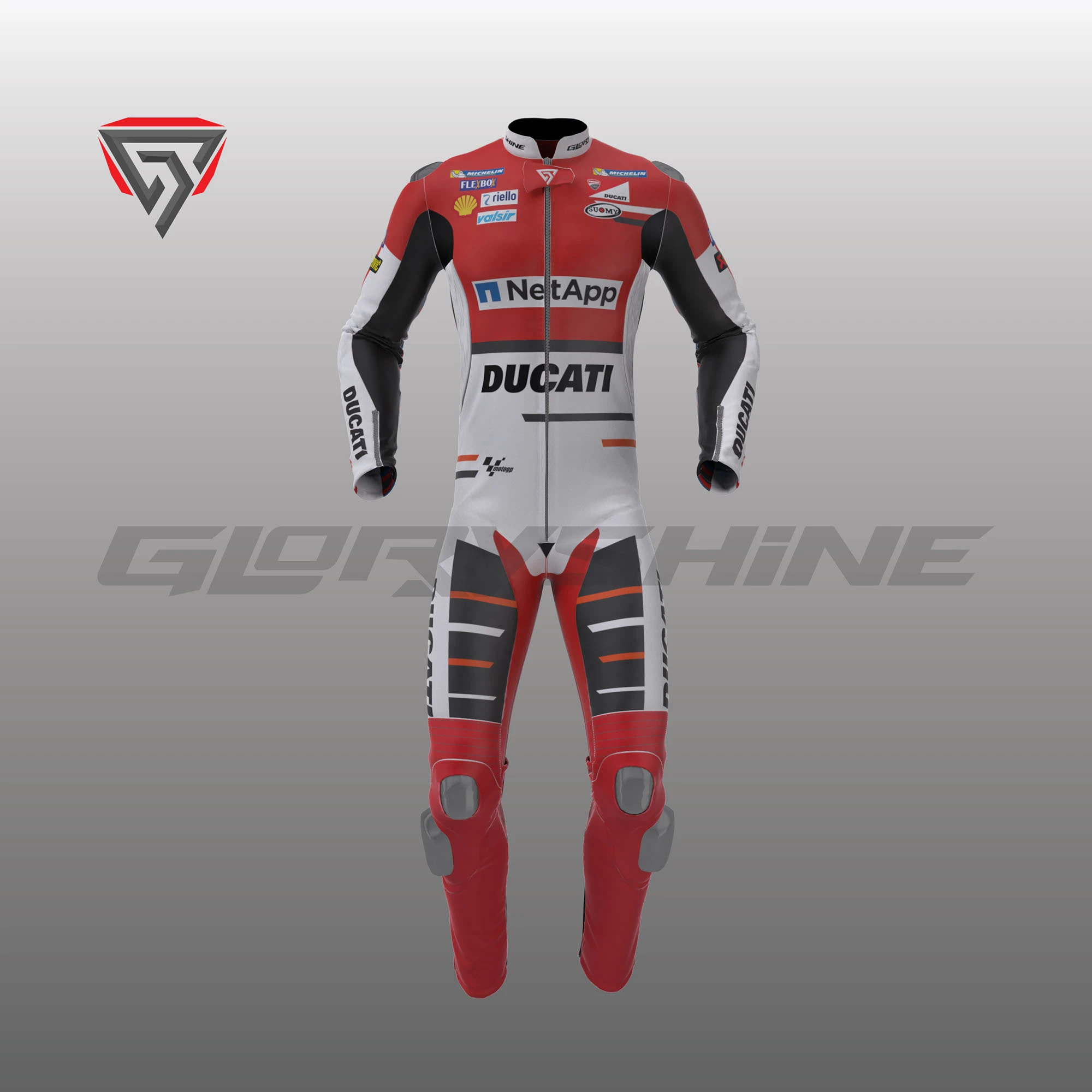 Andrea Dovizioso Leather Suit Flexbox Team Ducati MotoGP 2018 Front 3D