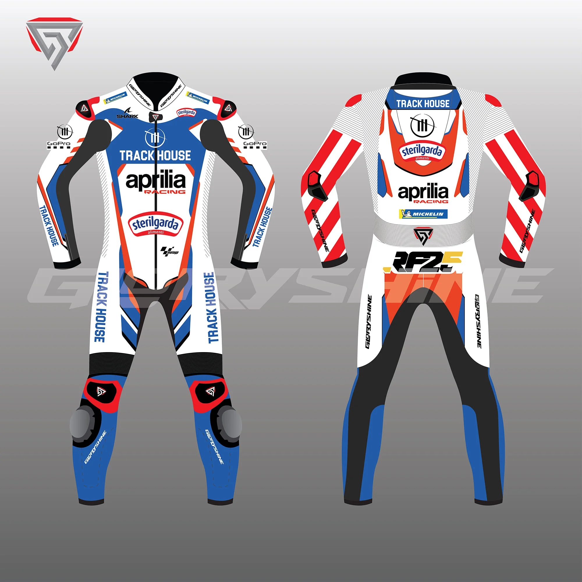 Raul Fernandez Racing Suit Team Aprilia Trackhouse Racing MotoGP 2024 Front & Back 2D